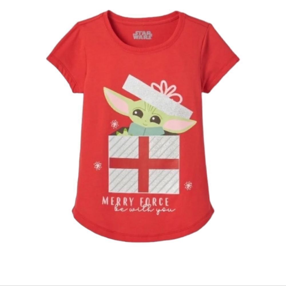 NEW Star‎ Wars red baby Yoda Grogu Christmas Merry Force Be With You t-shirt  XL